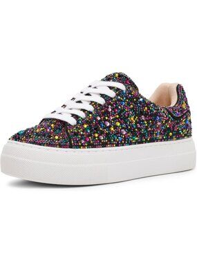 Women Black Comfortable Rhinestone Low-Top Glam Stylish Design Sneakers